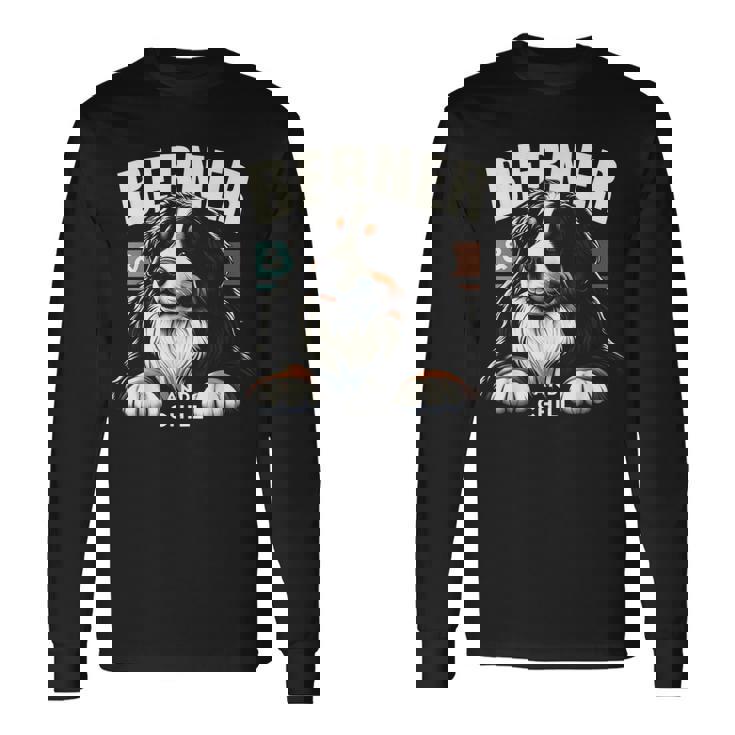 Berner And Chill バーニーズマウンテンドッグ 面白いグラフィックtシャツ 長袖Tシャツ