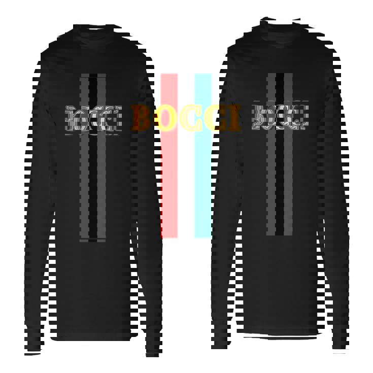 Bocci ぼっち《フェイクゴールド ロゴ》緑 赤 ライン【変なデザイン屋さん】陰キャ オタク ブランド パロディ 面白 長袖Tシャツ