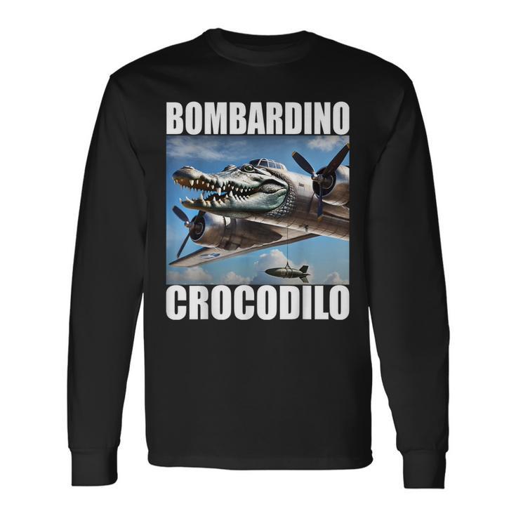 Bombardino Crocodilo イタリアンブレインロットミーム 長袖Tシャツ