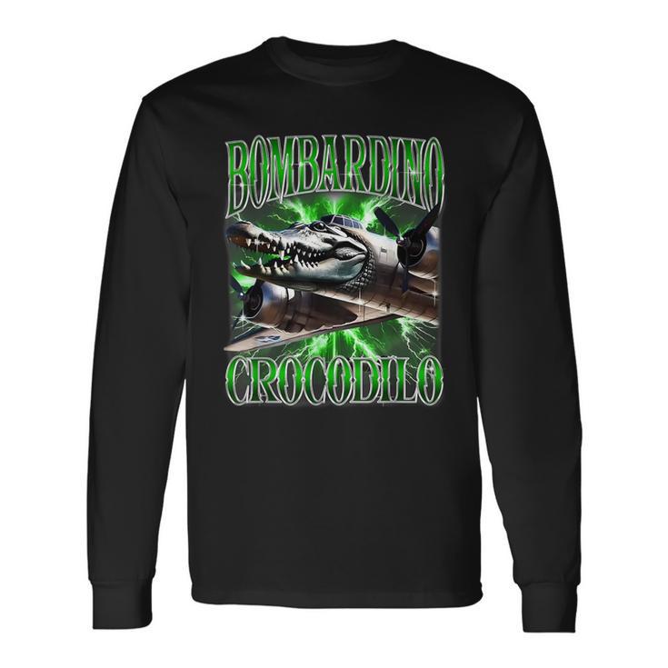 Bombardino Crocodilo イタリアンブレイン 面白い クロコダイル ミーム 長袖Tシャツ