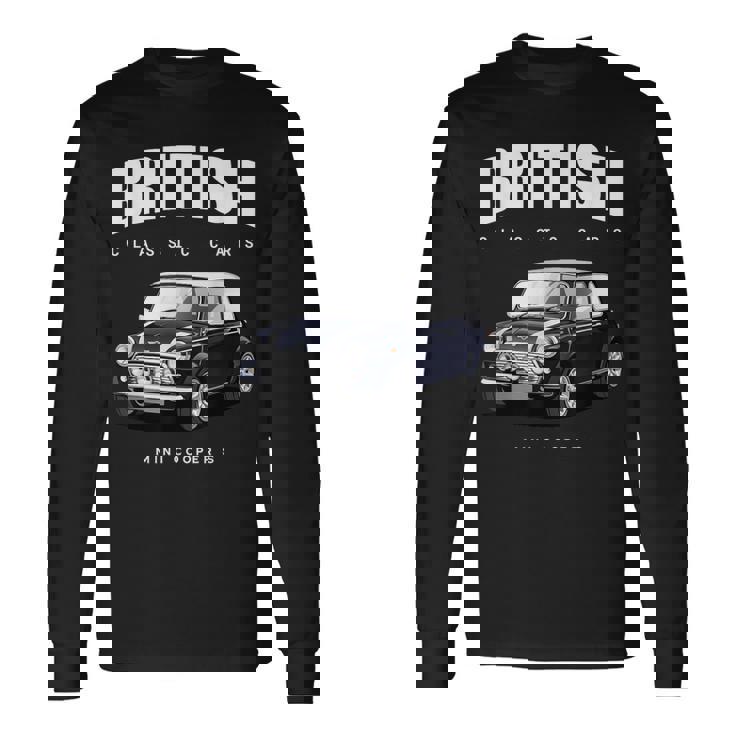 British Classic Car ダークブルー ミニスポーツカー 長袖Tシャツ