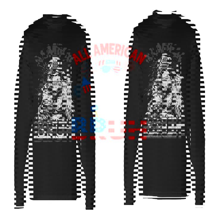 Bruh Bigfoot Merica Rock American Flag Patriotic 4Th Of July Long Sleeve T-Shirt