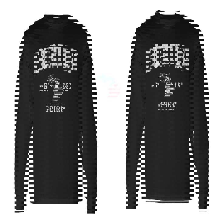 Burton Michigan Mi ヴィンテージ アメリカ国旗 スポーツデザイン 長袖Tシャツ