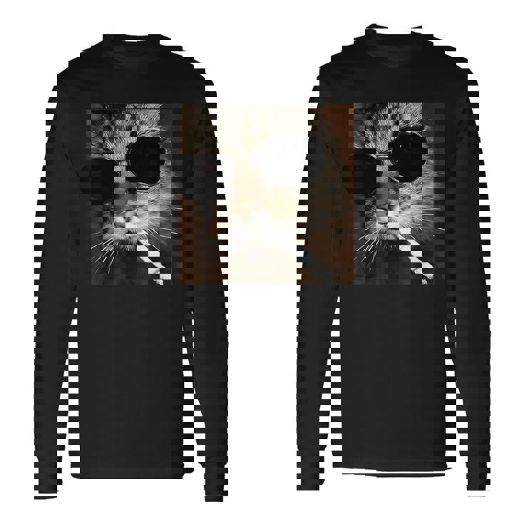 Cat Meme Wearing Sunglass And Smoking Cigarette Gangster Cat Long Sleeve T-Shirt