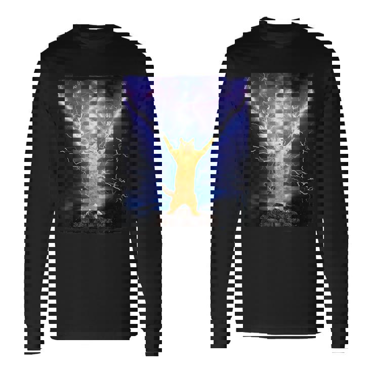 Cat Merch おかしな猫 稲妻 サンダーボルト オン マウンテン 長袖Tシャツ