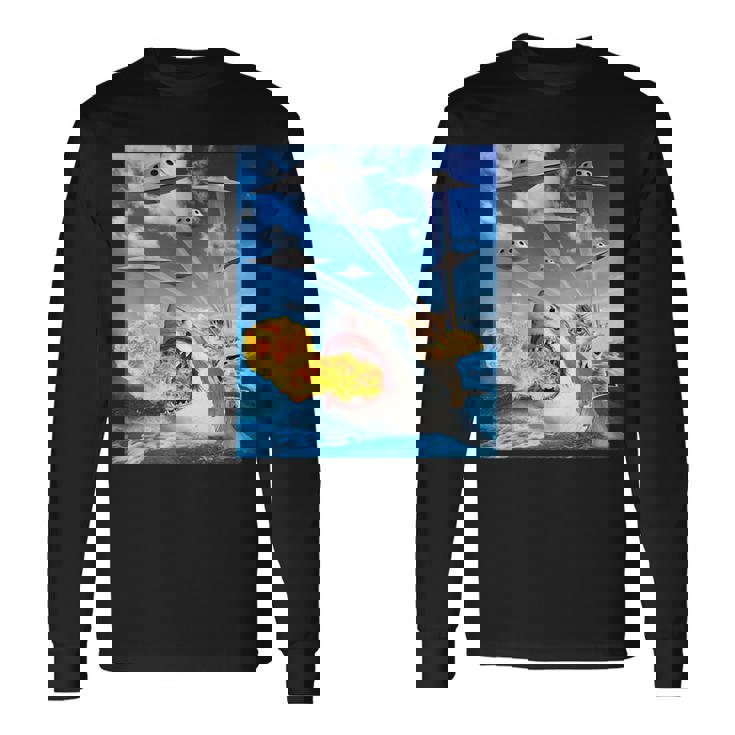 Cat Riding Fire Breathehark レインボー レーザー タコス 長袖Tシャツ