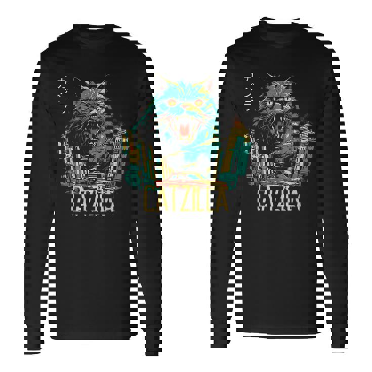 Catzilla ビンテージ 面白い かわいい 猫 アート 長袖Tシャツ ギフトのアイデア