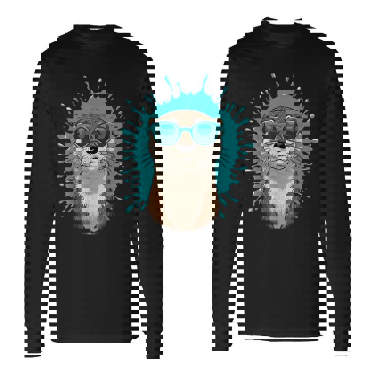 Chill Otteribes 面白いカワウソサングラスデザイン 長袖Tシャツ