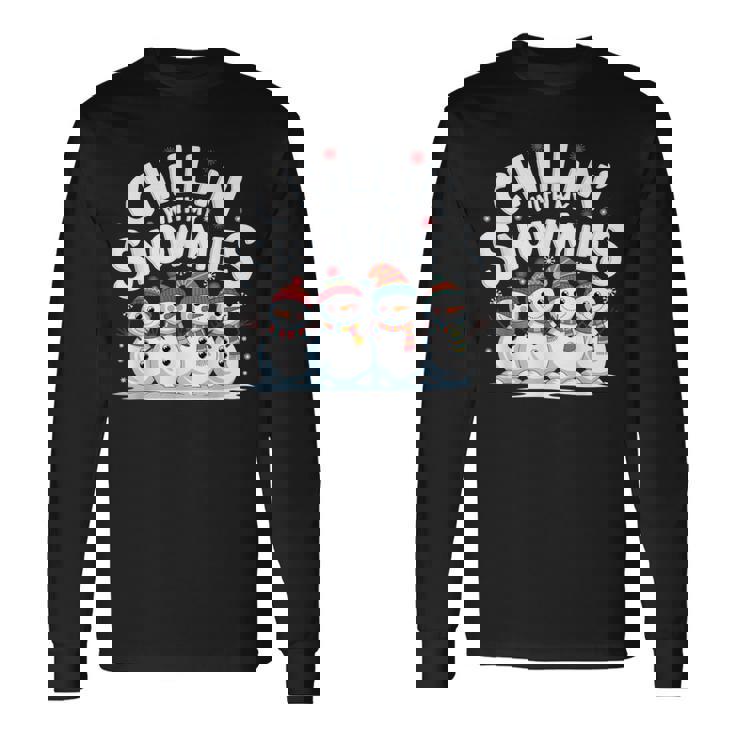 Chilling With Mynowmies 冬の雪だるまファミリーデザイン 長袖Tシャツ