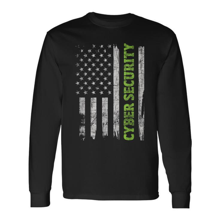 Ciberseguridad Bandera De EeUu Ingeniero Informático Programador Hacker Camiseta de manga larga