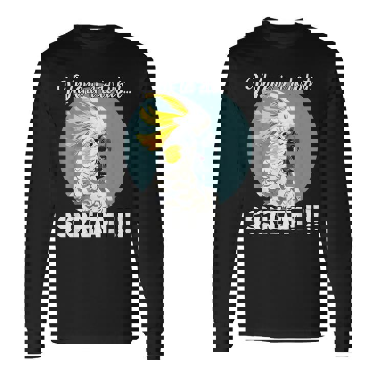 Cockatoo Meme T、面白い叫び声を上げているキバタン 長袖Tシャツ