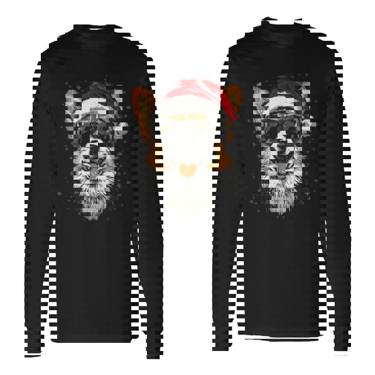 Corgi サンタハット 面白い かわいい 犬 ママ お父さん クリスマス 長袖Tシャツ