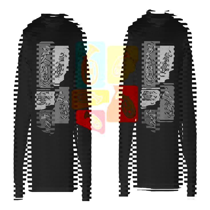 Creative Tenor Horn ビンテージ レトロ アートワーク テナーホルン奏者 長袖Tシャツ
