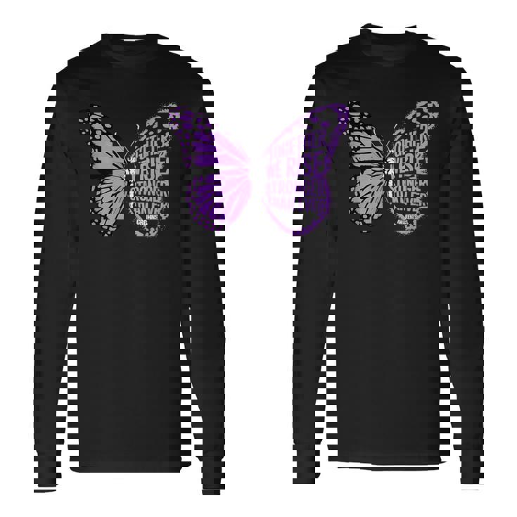 Crohns Awareness Together We Rise パープルリボン バタフライ 長袖Tシャツ