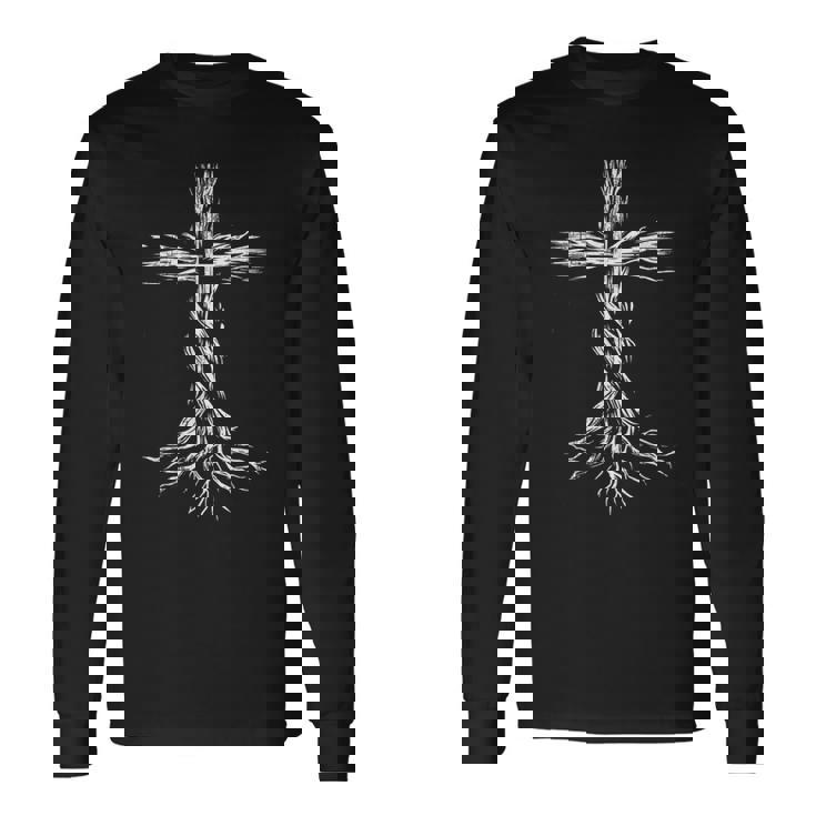 Cruz Cristiana Arraigada Jesucristo Amante De La Biblia Oración Camiseta de manga larga