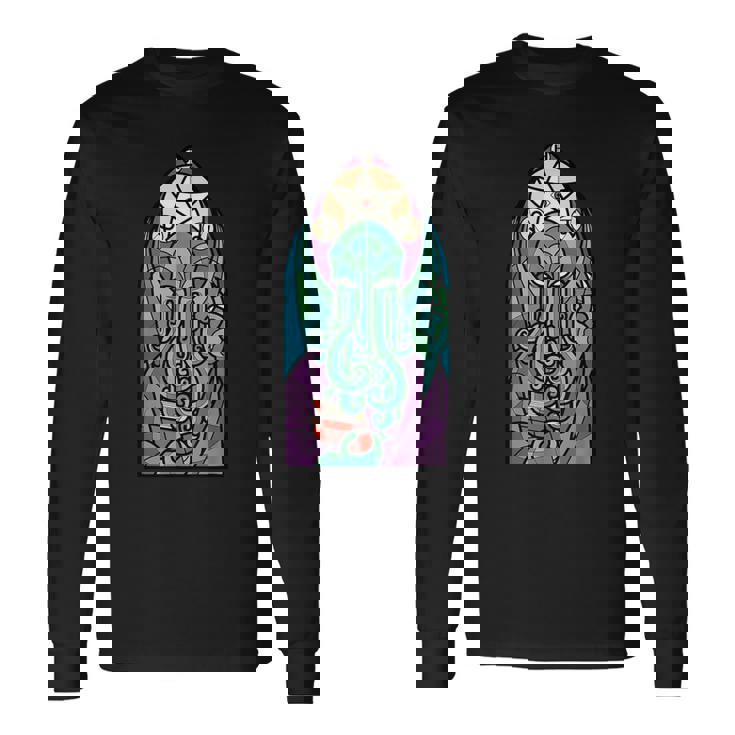 Cthulhu Iglesiaidrieras Cósmico Horror Divertido Monstruo Camiseta de manga larga