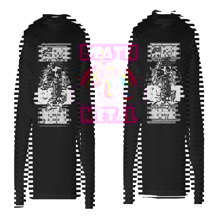 Death Metal Grim Reaper ピンクユニコーン ファニーヘビーメタル 長袖Tシャツ
