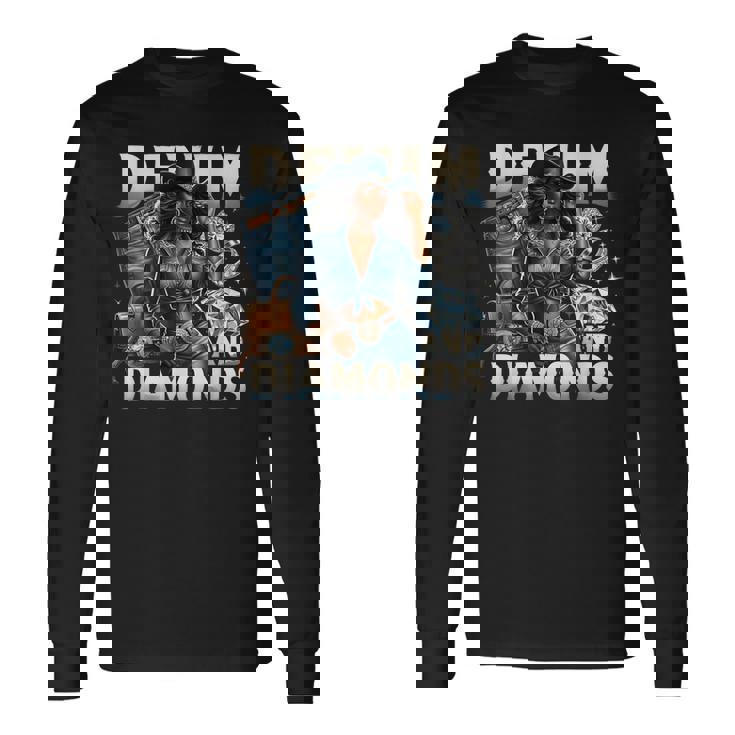 Denim And Diamonds African Melanin Swag Cowgirls Western Long Sleeve T-Shirt Gifts ideas