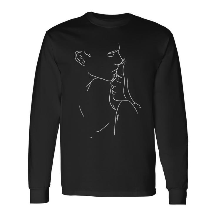 Dibujo Artístico Pareja Besándose Amor Look Pareja Camiseta de manga larga