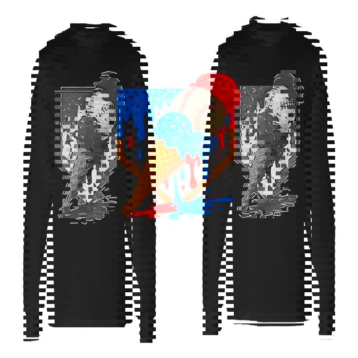 Distressed Baseball Boys Ice Cream Drip Baseball Boys Youth Long Sleeve T-Shirt