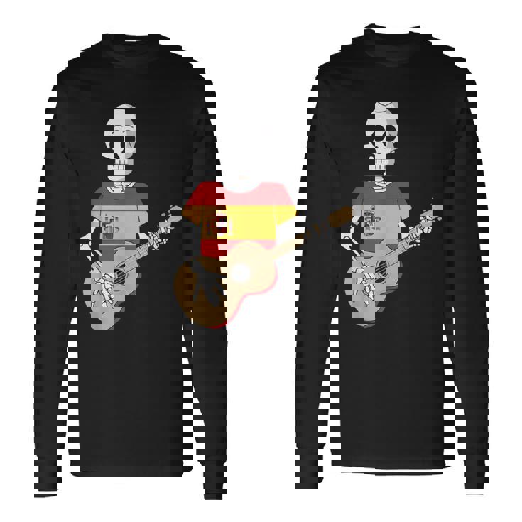 Divertido Esqueleto Guitarra España Bandera España Divertido Esqueleto Meme Camiseta de manga larga