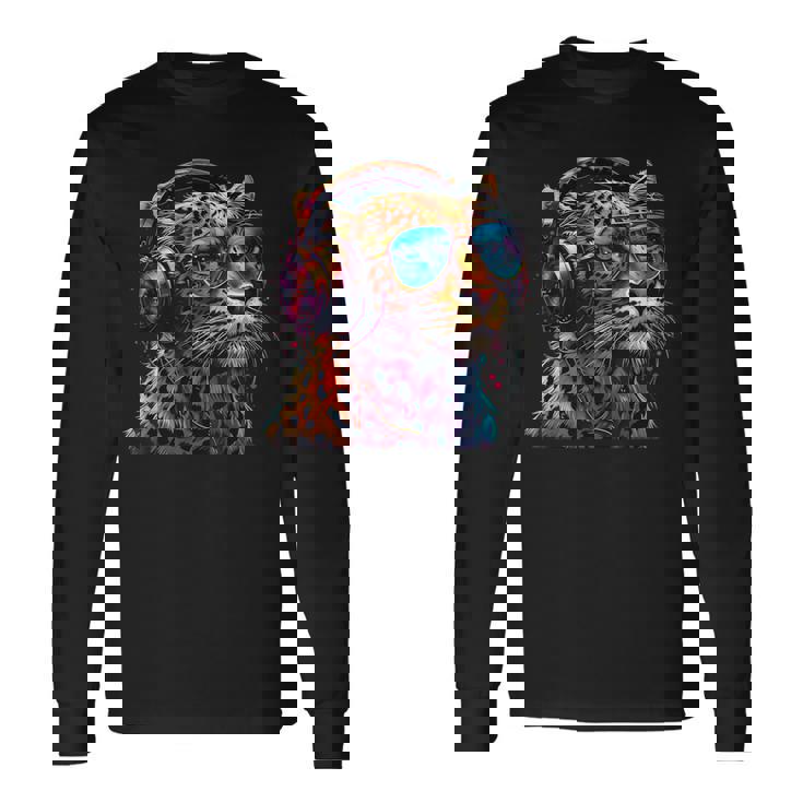 Dj Leopard Edm テクノハウス ダンスクラブ 音楽ヘッドフォン 長袖Tシャツ