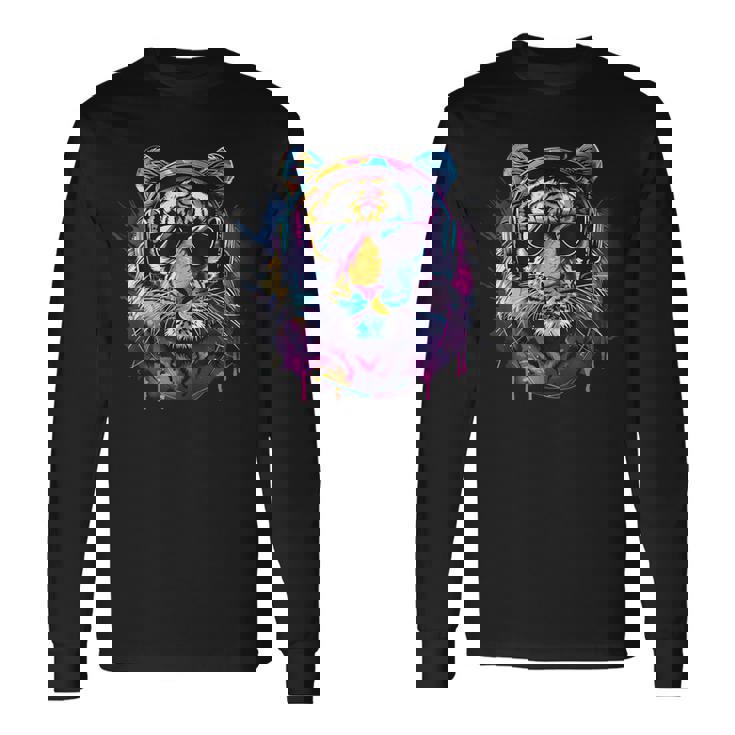 Dj Tiger ミュージックヘッドフォン 音楽プロデューサー ハウス ビートメーカー 長袖Tシャツ ギフトのアイデア