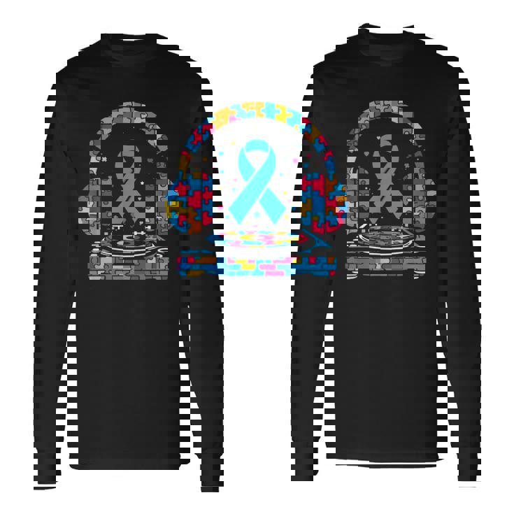 Dj ヘッドフォン パズル 自閉症啓発 自閉症 レディース メンズ 長袖Tシャツ