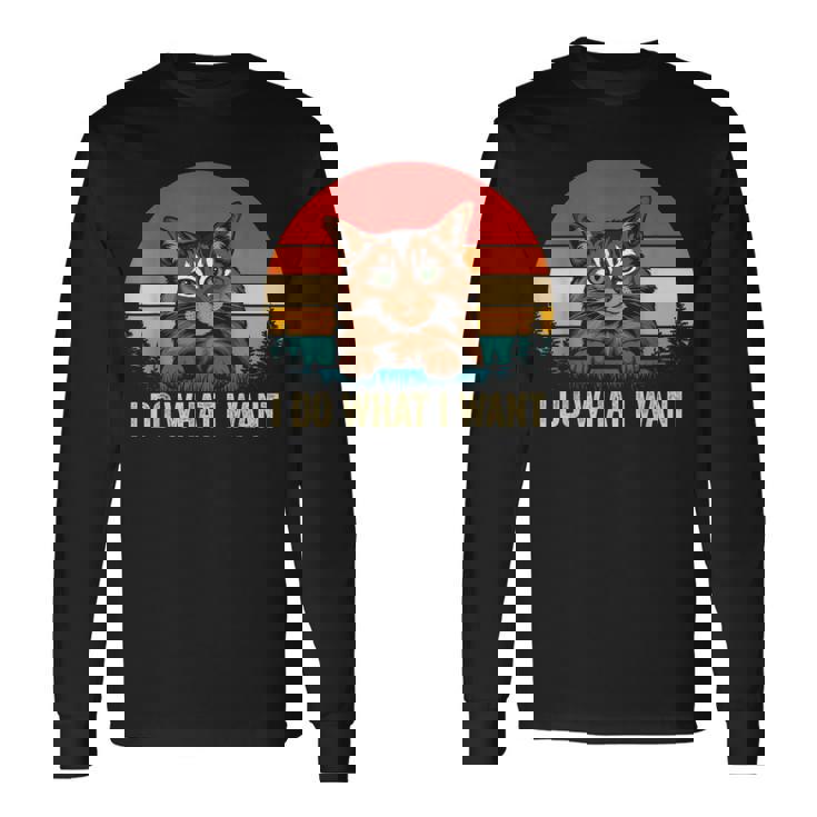 I Do What I Want Cat レトロ ヴィンテージ 面白い 猫好き 長袖Tシャツ