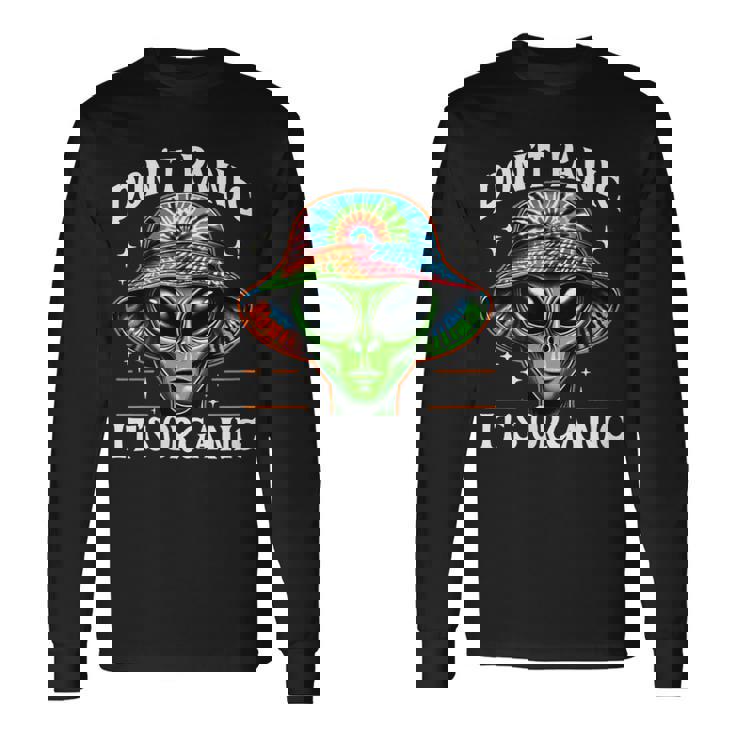Don't Panic It's Organic Alien Ufo 面白いプリント 長袖Tシャツ