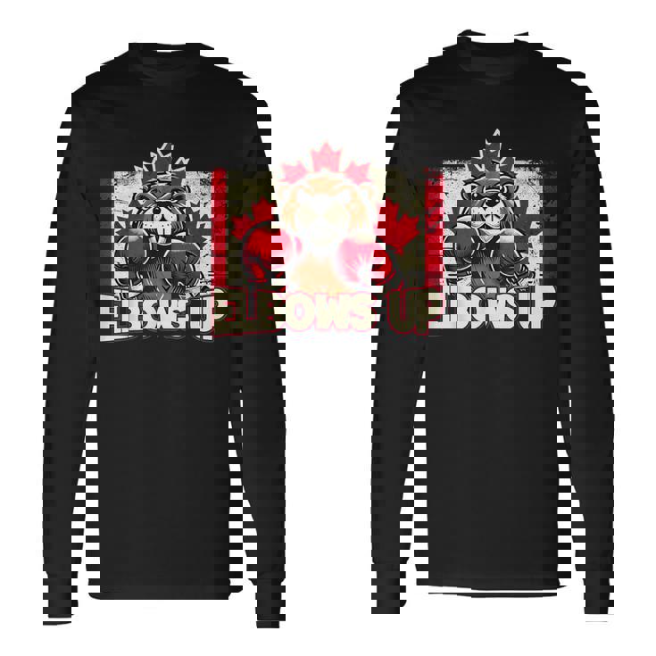 Elbows Up Canada カナダのカウンター関税 ビーバーボクシング 長袖Tシャツ