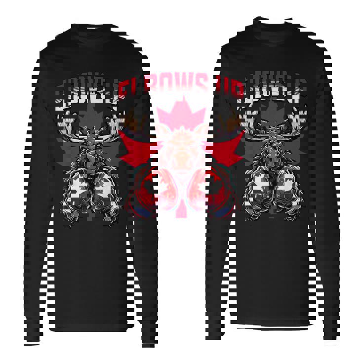 Elbows Up Canada ボクシング ムース メープルリーフ カナダの誇り 長袖Tシャツ