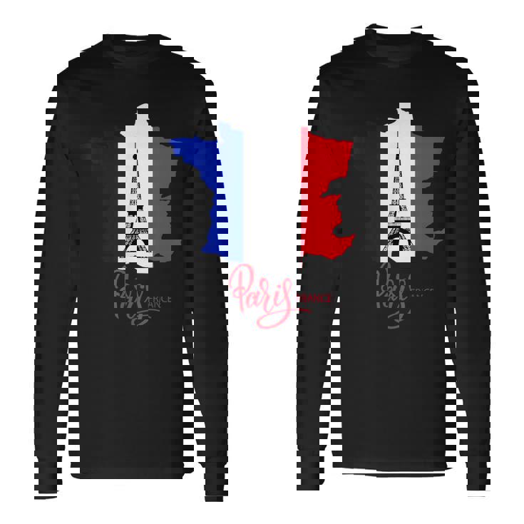 Enjoy Travel Paris France Flag & Eiffel Tower Graphic 長袖Tシャツ