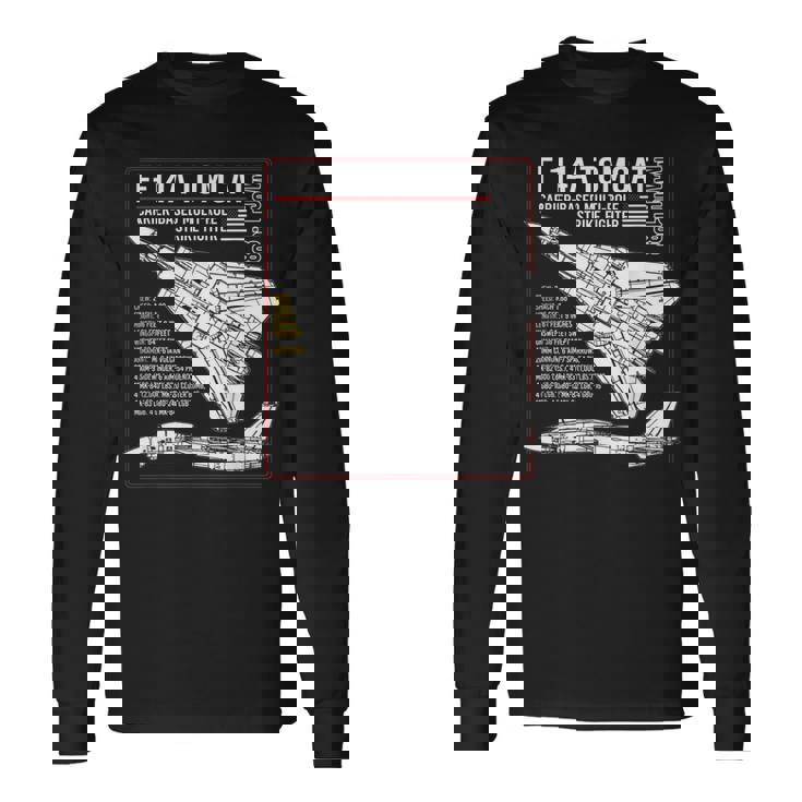 F-14 Tomcat Us American Carrier航空機 ブループリント 長袖Tシャツ