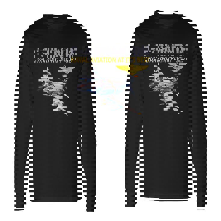 F-4 ファントム アクション中 海軍航空 最高 長袖Tシャツ