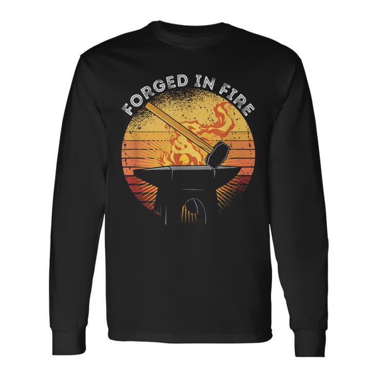 Forjado En Fuego Retro Puesta Deol Herrero Herrero Trabajador Camiseta de manga larga