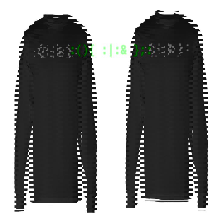 Fork Bomb Bash Hacker Command グリーンテキストデザイン 長袖Tシャツ