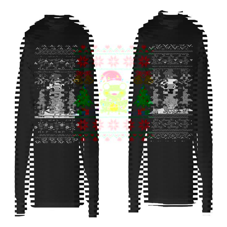 Frog Wearinganta Hat Christmas Lights Xmas Frog 長袖Tシャツ