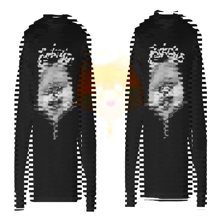 Peek-A-Boo ポメラニアン 長袖Tシャツ