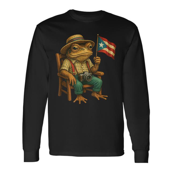 Coqui Frog Puerto Rico Flag Taino Boricua Hispanic Long Sleeve T-Shirt