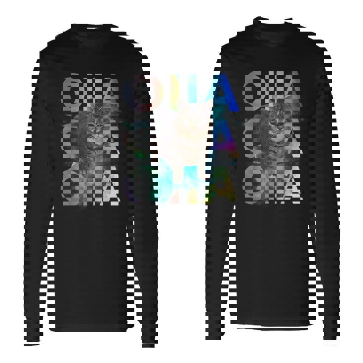 Oiia Oiia 回転する猫 ミーム 面白い ブレイン エセル スペース 長袖Tシャツ