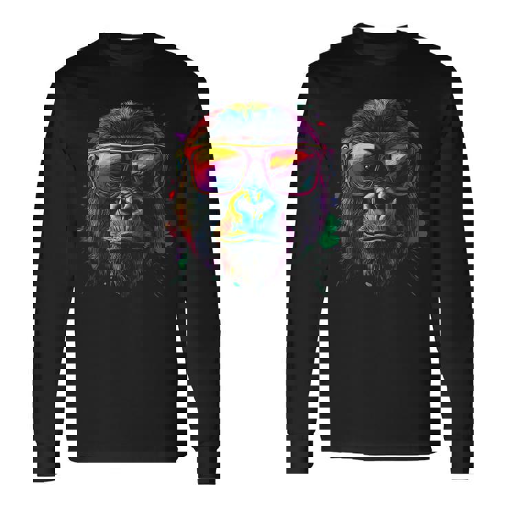 Gorilla Monkey グラフィック アニマルアート サングラス ゴリラ 長袖Tシャツ