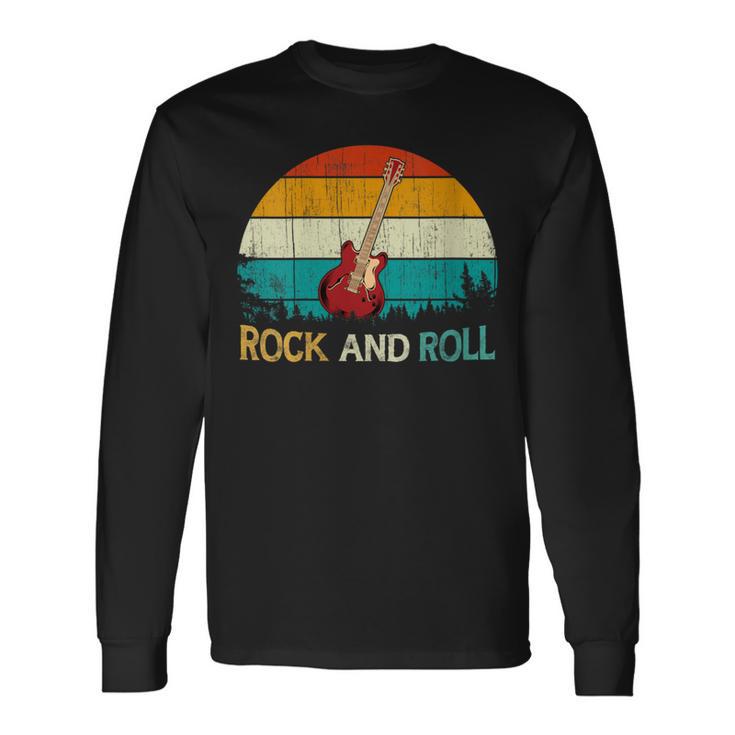 Guitar Musicintage Retrotyle Guitarist Rock And Roll T-shirt à manches longues