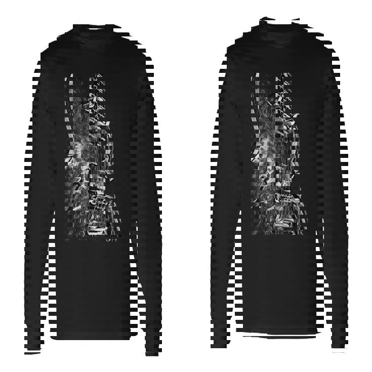 Guitarra Eléctrica Blanco Y Negro Diseño Arte Rock Blues Metal Camiseta de manga larga