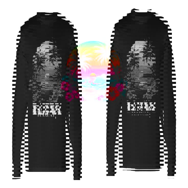 Haleiwa ハワイ ハワイアン ハイビスカス 花 サーファー お土産 長袖Tシャツ