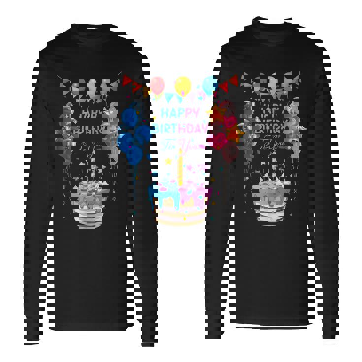 Happy Birthday To You ケーキとバルーンパーティー 長袖Tシャツ