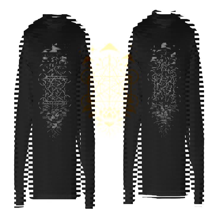 Hongos Flor Geometríaagrado Bosque Raíces Estrellas Camiseta de manga larga