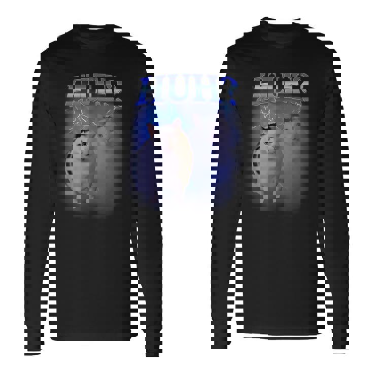 Huh Silly Cat Meme Oddly Bootleg Specific Dank Meme Long Sleeve T-Shirt