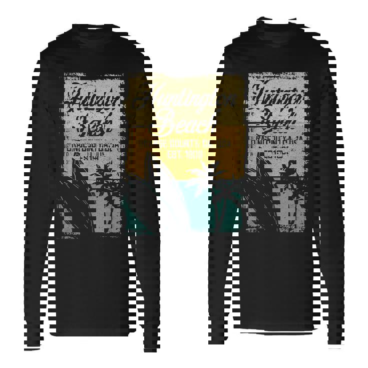 Huntington Beachurf City California アンティーク調サーフィン 長袖Tシャツ