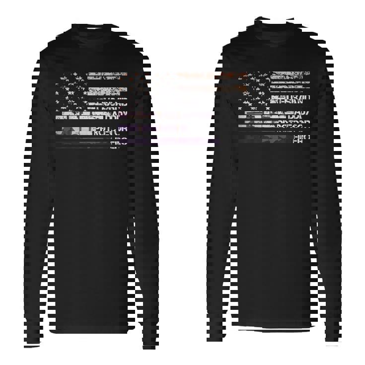 Husband Daddy Protector Hero American Flag Cool Dad 長袖Tシャツ